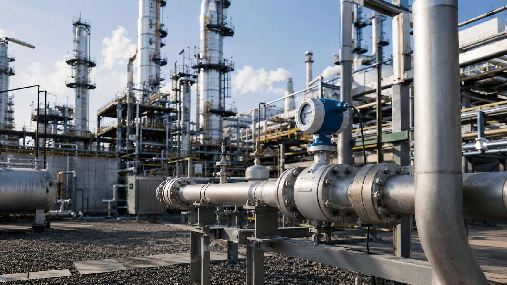 Industrial gas utility line for thermal mass flowmeter application context