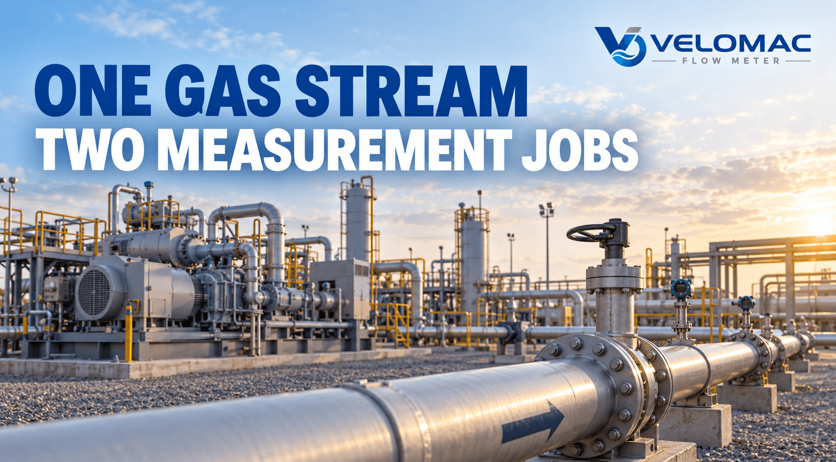 Gas compression facility during commissioning with gas flow measurement across process and commercial delivery boundaries.