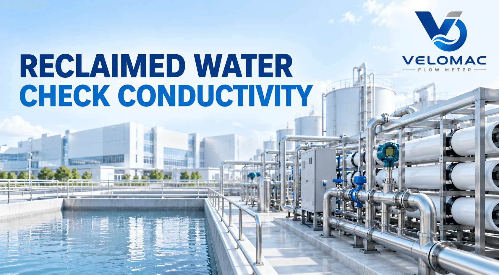 Reclaimed water treatment piping with electromagnetic flow measurement points across advanced purification stages