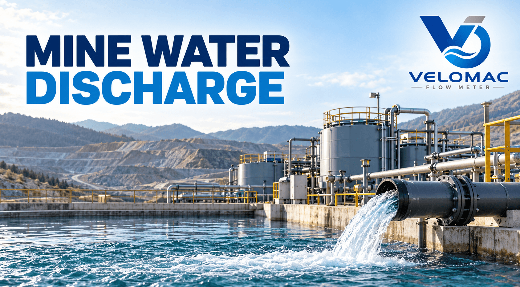 Mine water flow measurement at a treated-water discharge line paired with selenium concentration data for environmental load calculation.