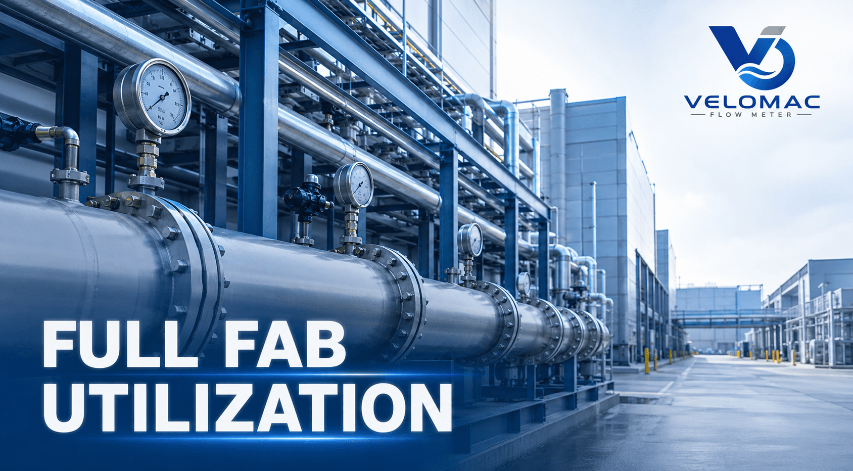Semiconductor fab facility utility pipelines showing flow measurement across minimum, normal, and simultaneous peak operating demand.