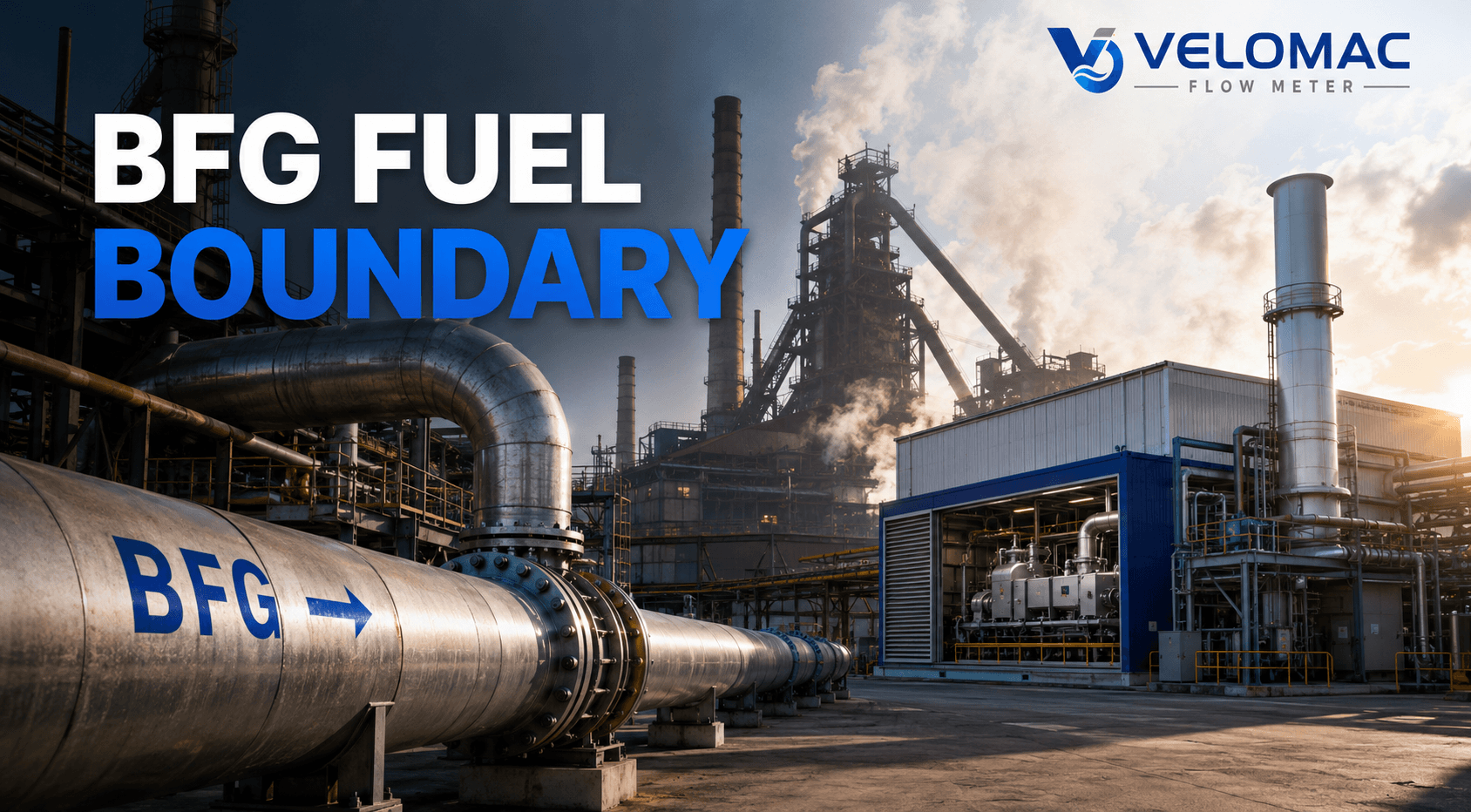 Blast furnace gas pipeline connecting steelmaking operations with an onsite cogeneration plant for gas and steam flow measurement.