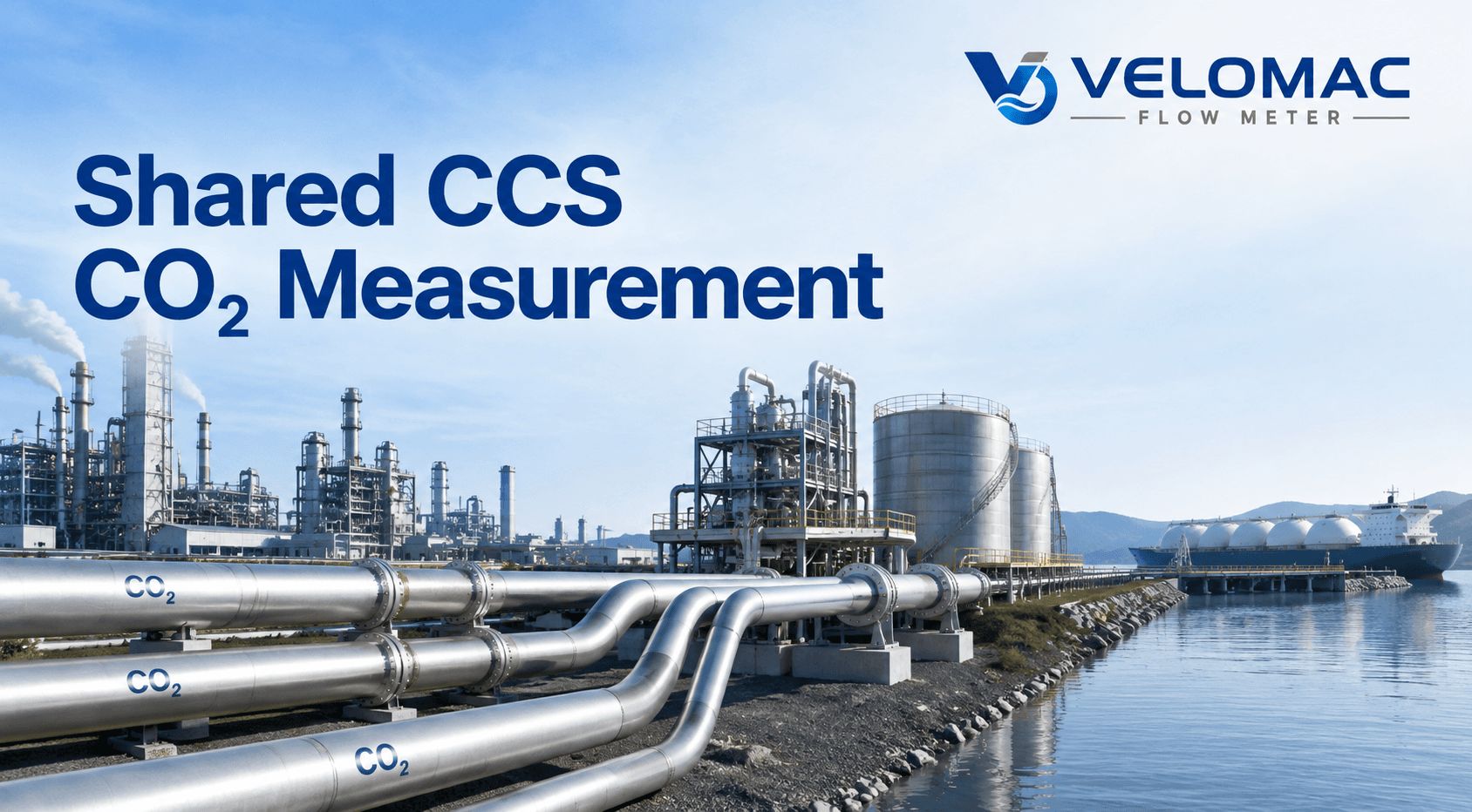 Shared CCS facility with multiple industrial CO₂ streams entering common liquefaction, storage, and shipping infrastructure.