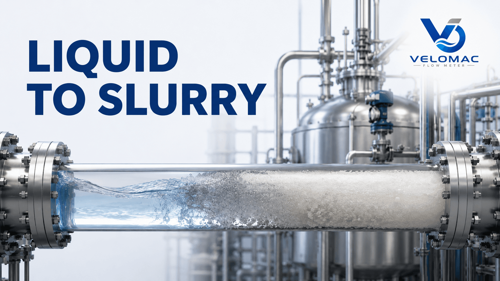 Chemical process line showing slurry flowmeter selection before and after precipitation as suspended solids develop in the process stream.